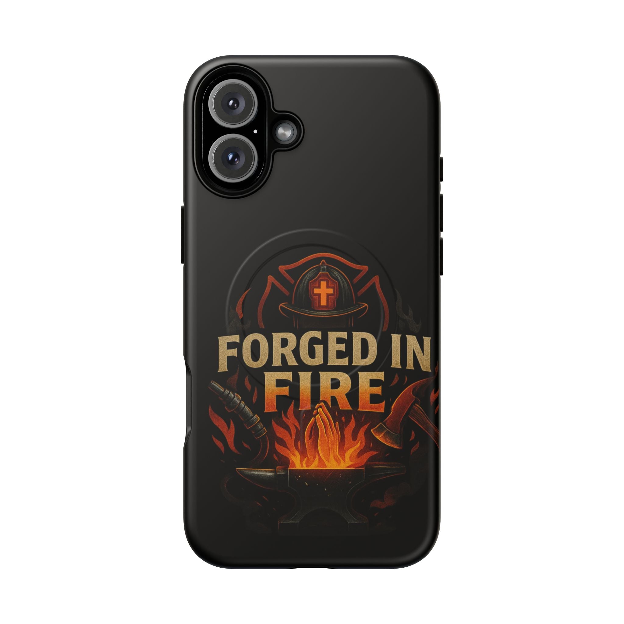Forged in Fire Tough Magnetic Phone Case — Firefighter Anvil Design