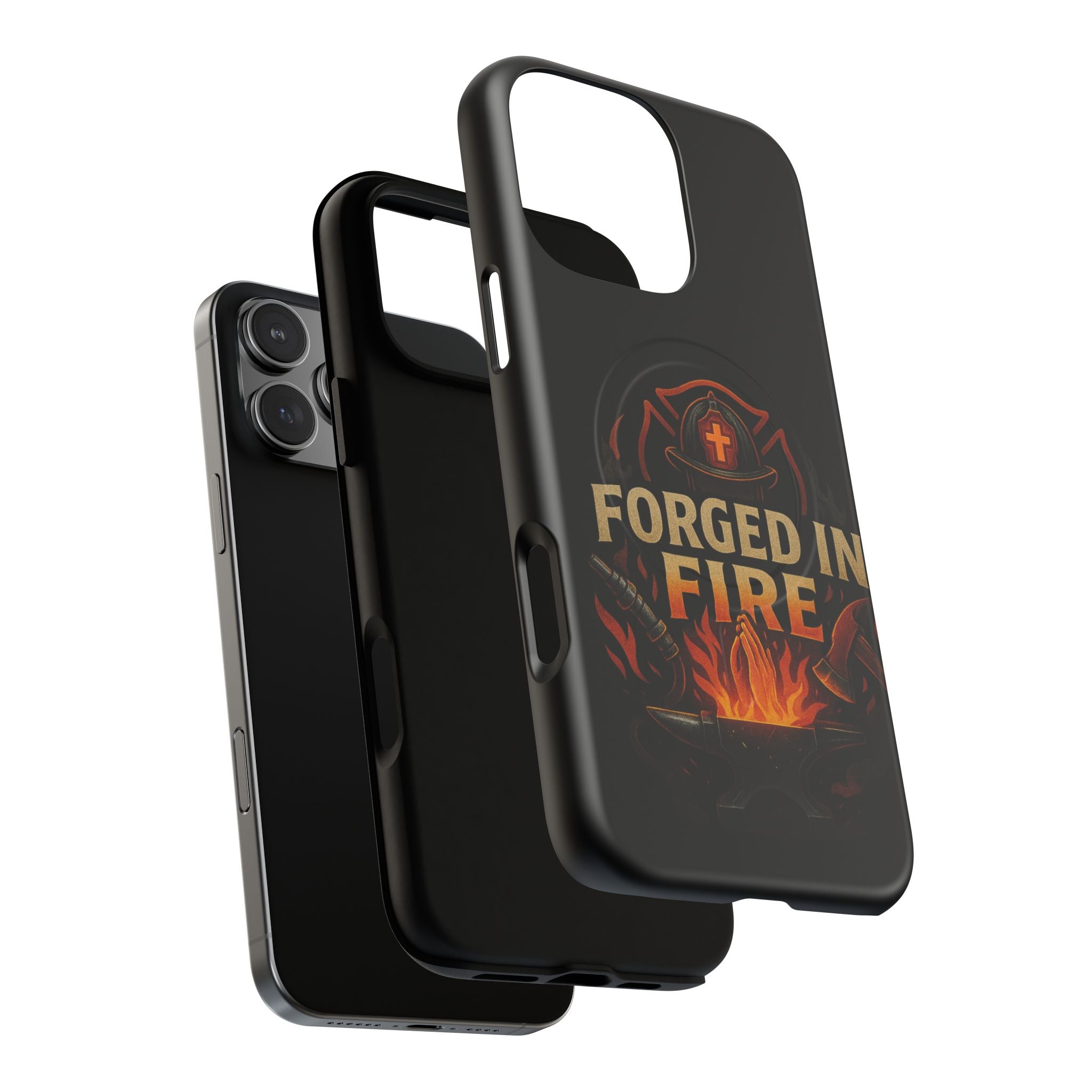 Forged in Fire Tough Magnetic Phone Case — Firefighter Anvil Design