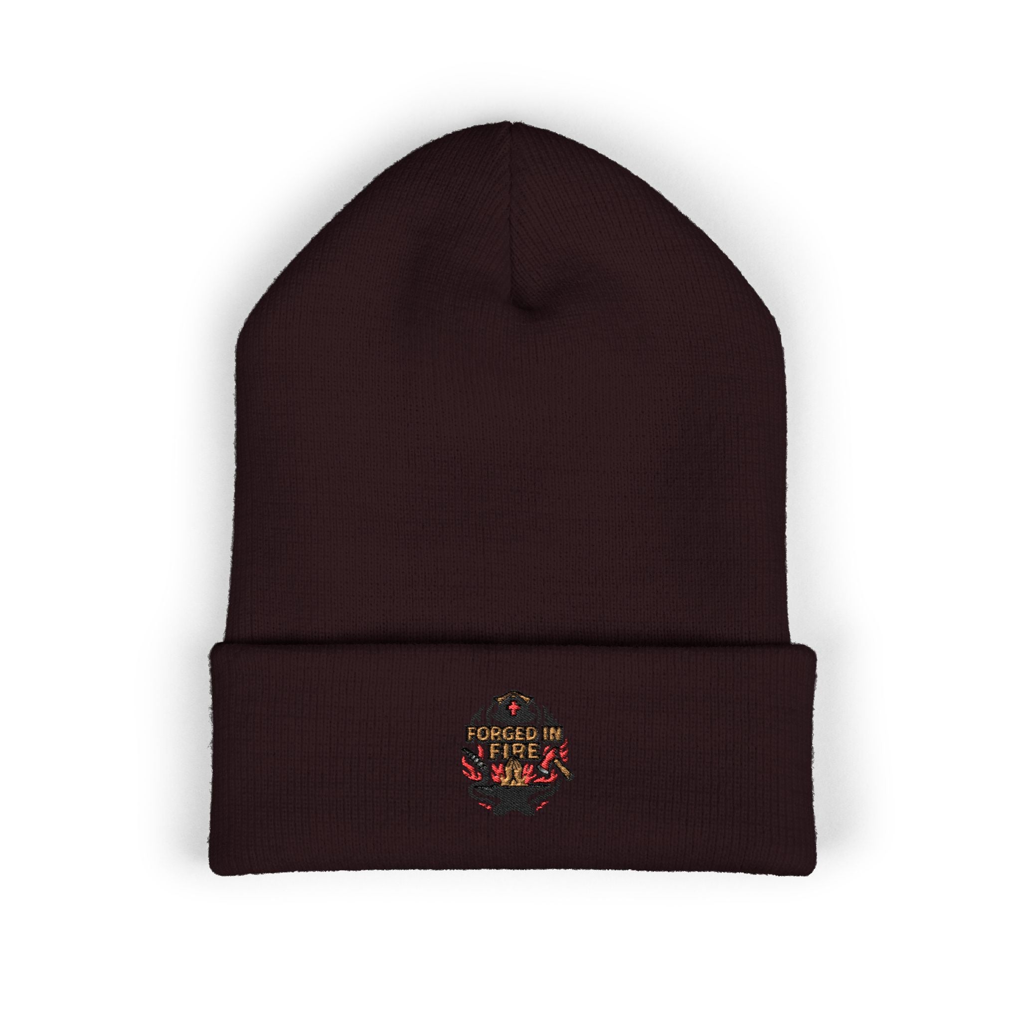 Embroidered Floral Skull Beanie – Yellow Cuffed Knit Hat