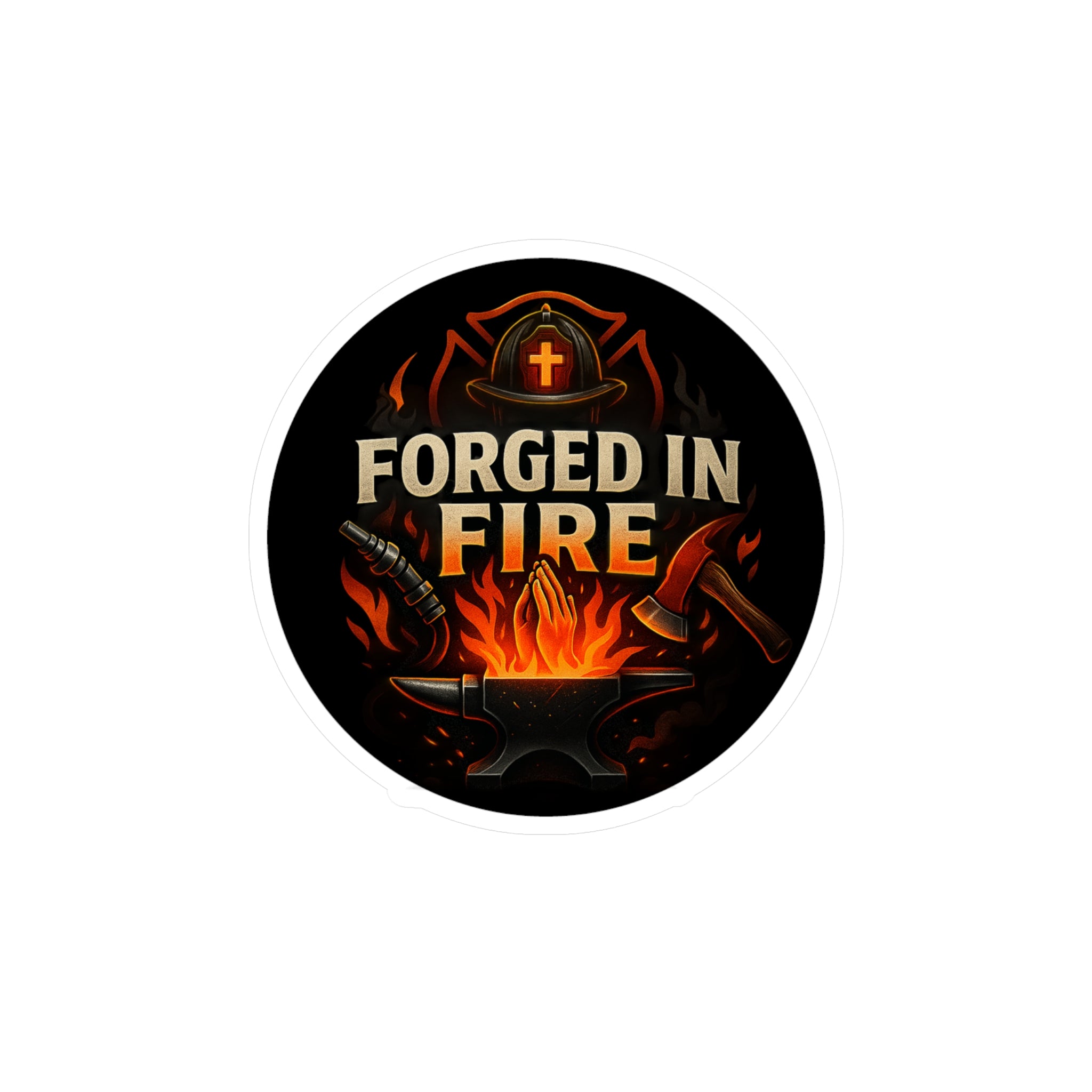 Forged in Fire Vinyl Sticker — Blacksmith Anvil & Flame Kiss-Cut Decal