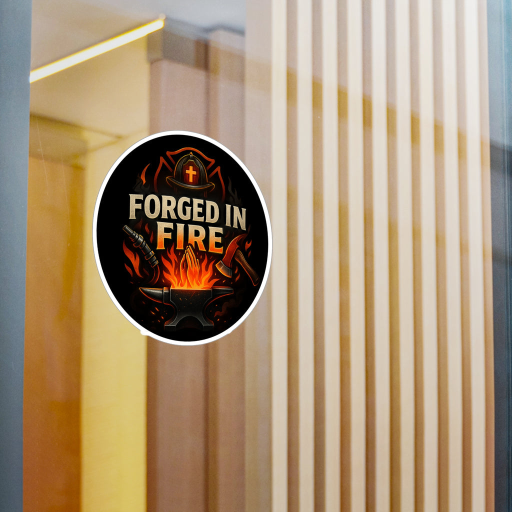 Forged in Fire Vinyl Sticker — Blacksmith Anvil & Flame Kiss-Cut Decal