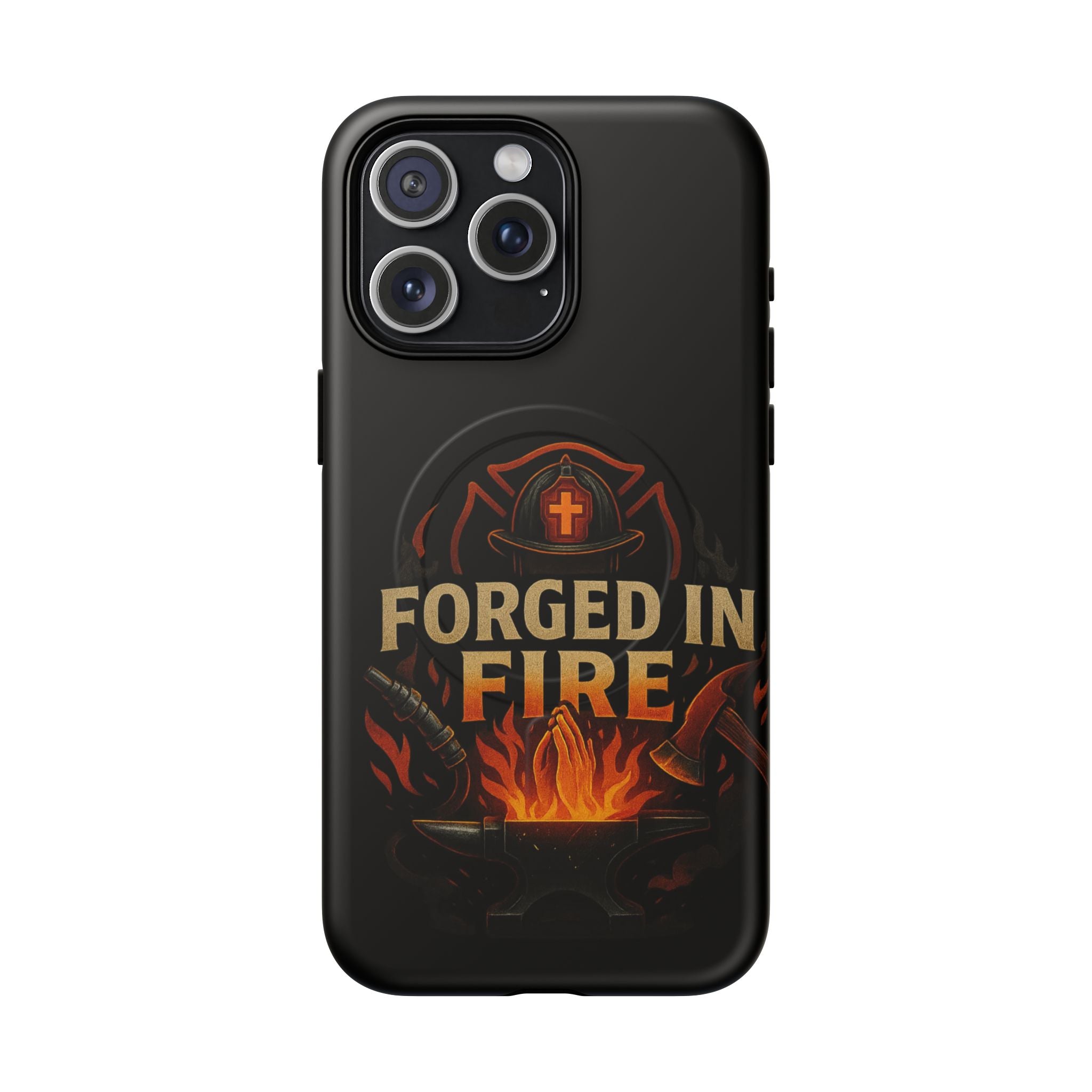 Forged in Fire Tough Magnetic Phone Case — Firefighter Anvil Design