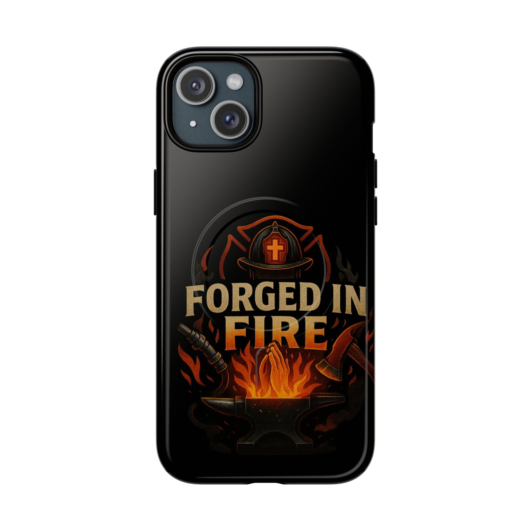Forged in Fire Tough Magnetic Phone Case — Firefighter Anvil Design