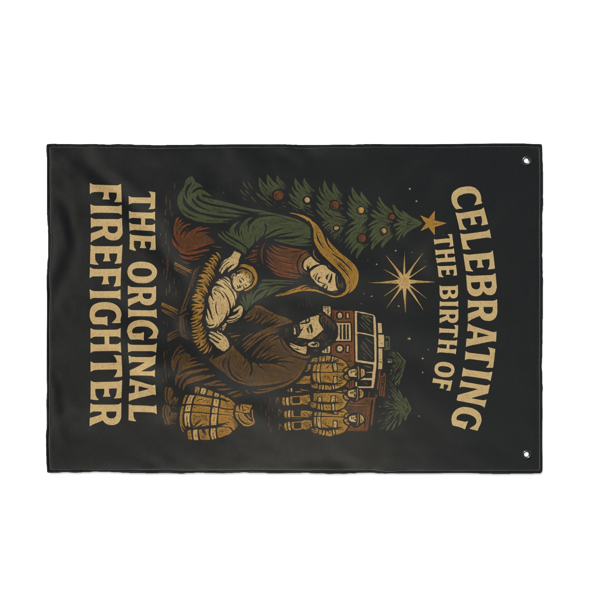Nativity 'The Original Firefighter' Double-Sided Christmas Flag