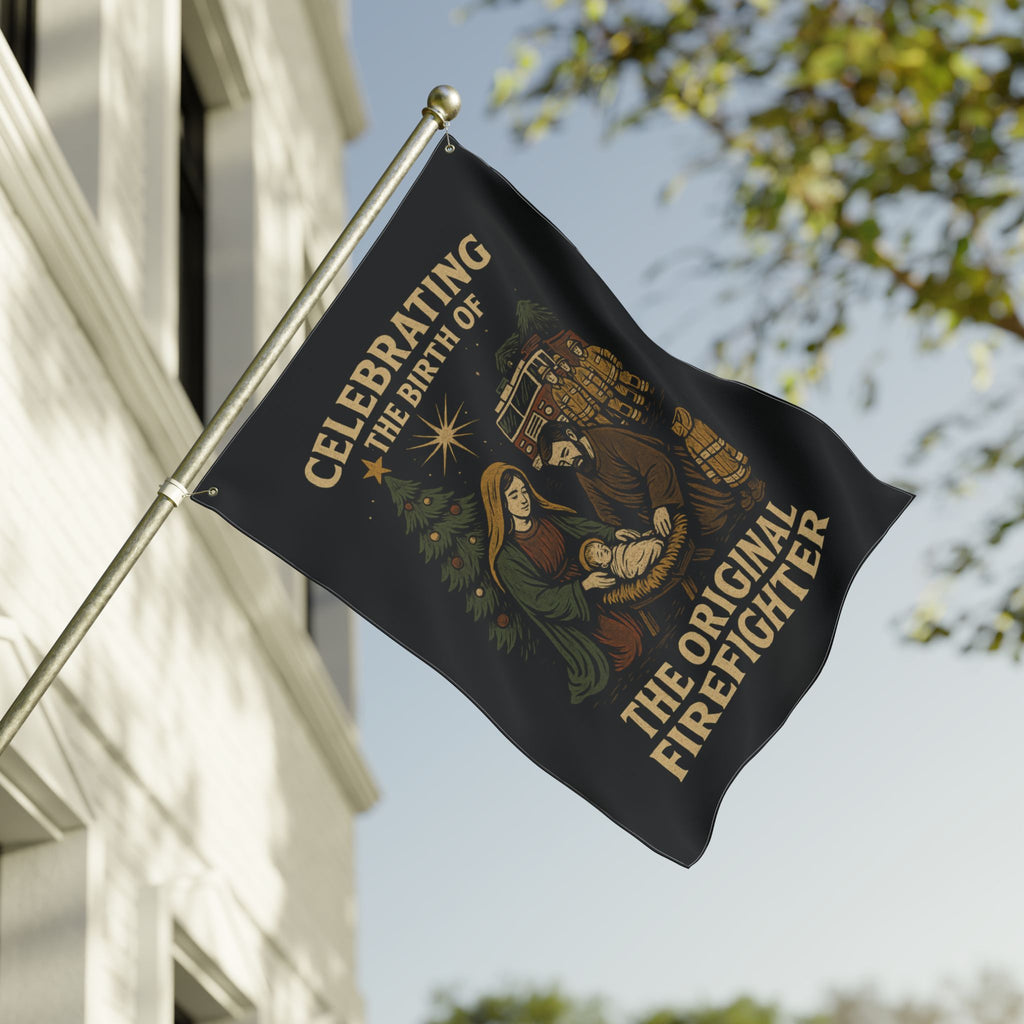 Nativity 'The Original Firefighter' Double-Sided Christmas Flag