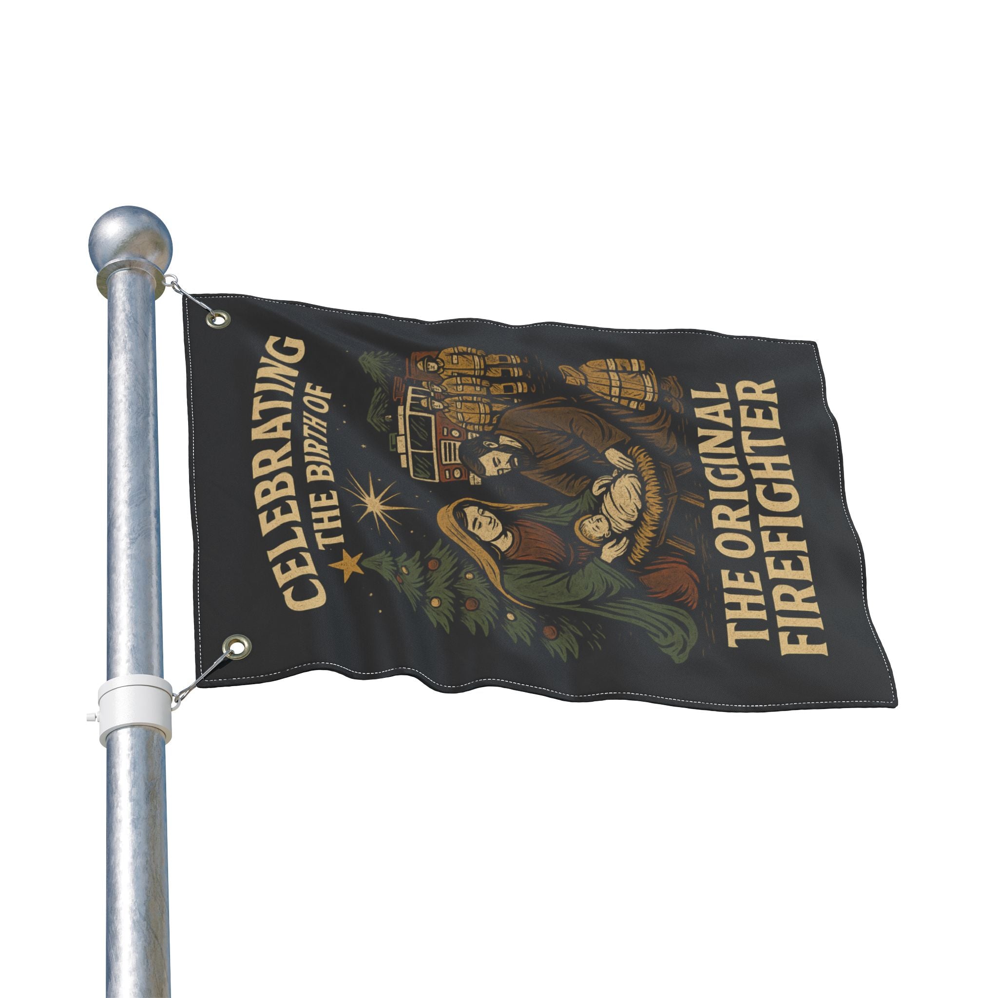 Nativity 'The Original Firefighter' Double-Sided Christmas Flag