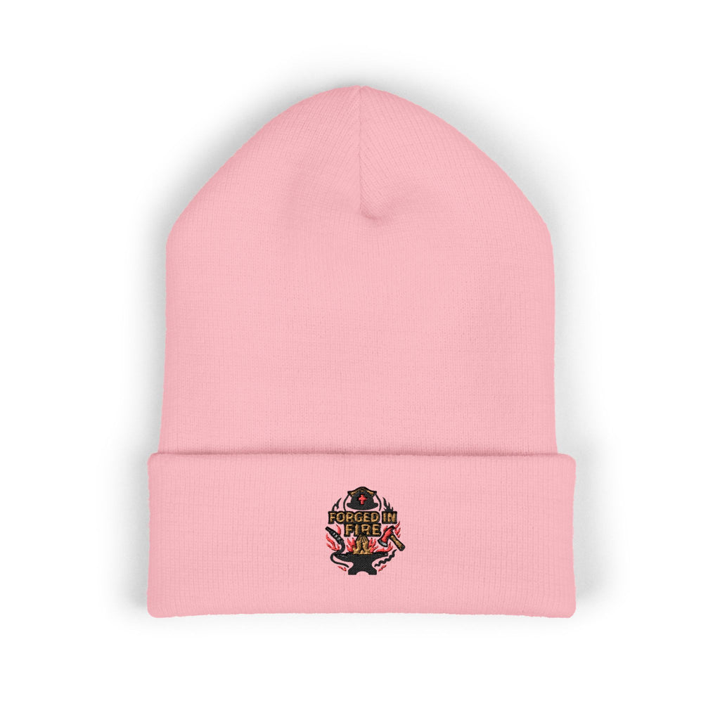 Embroidered Floral Skull Beanie – Yellow Cuffed Knit Hat