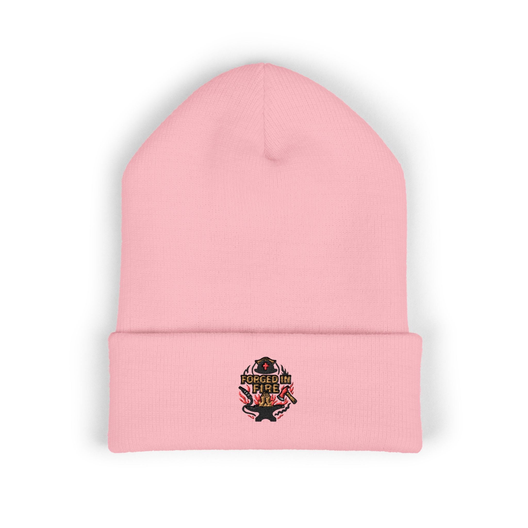 Embroidered Floral Skull Beanie – Yellow Cuffed Knit Hat