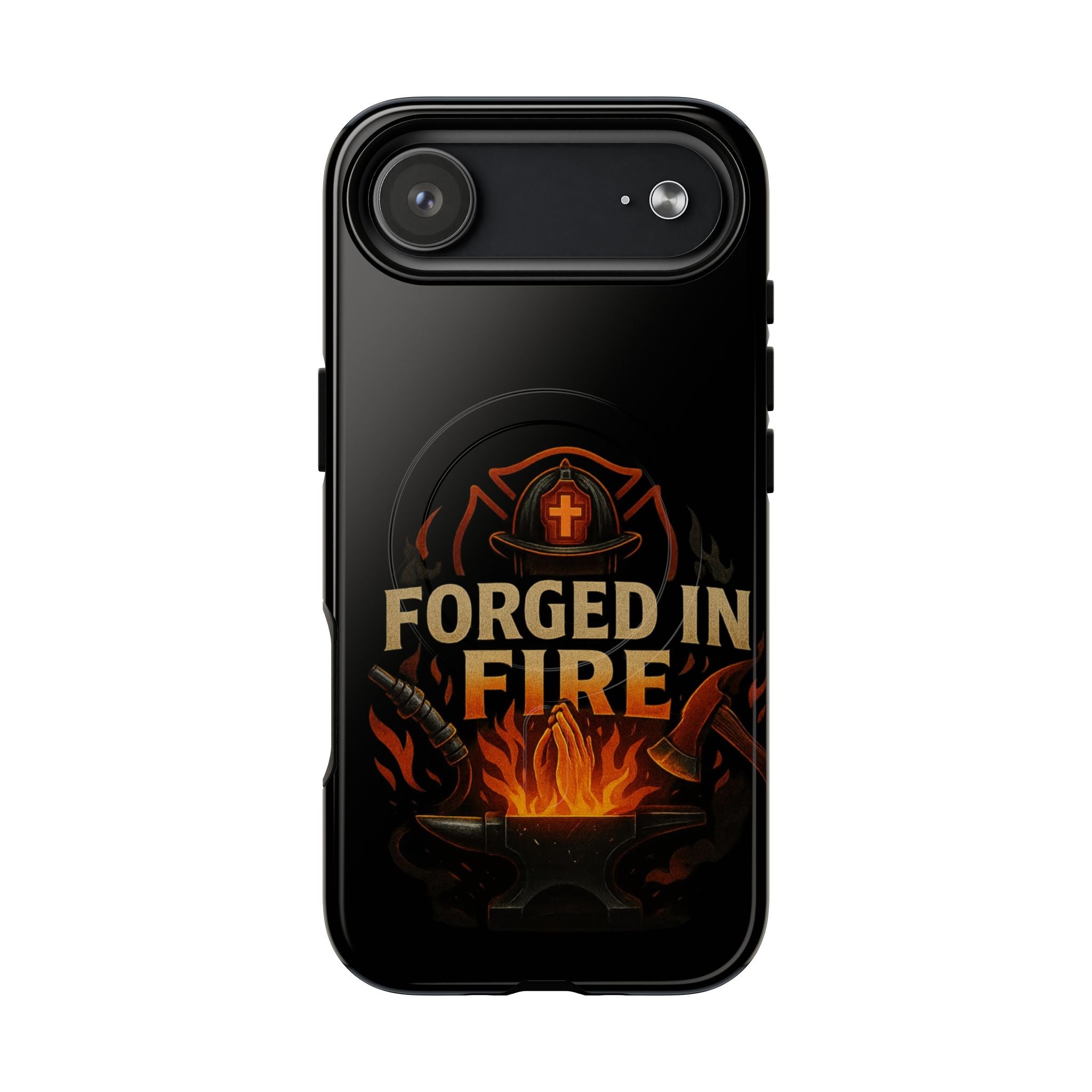 Forged in Fire Tough Magnetic Phone Case — Firefighter Anvil Design