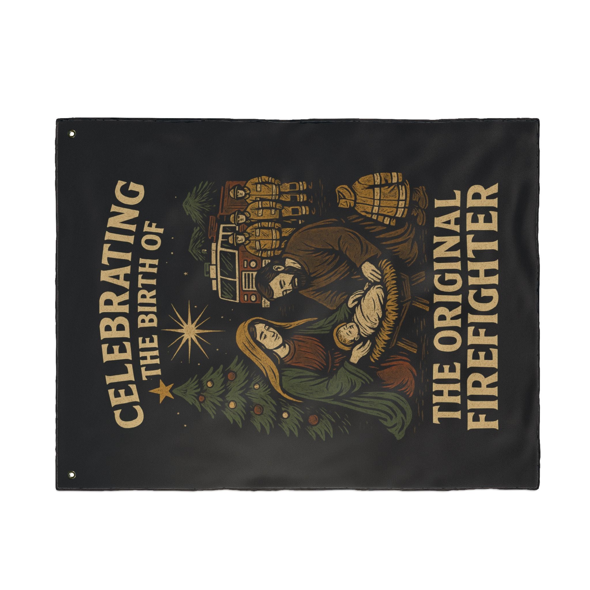 Nativity 'The Original Firefighter' Double-Sided Christmas Flag