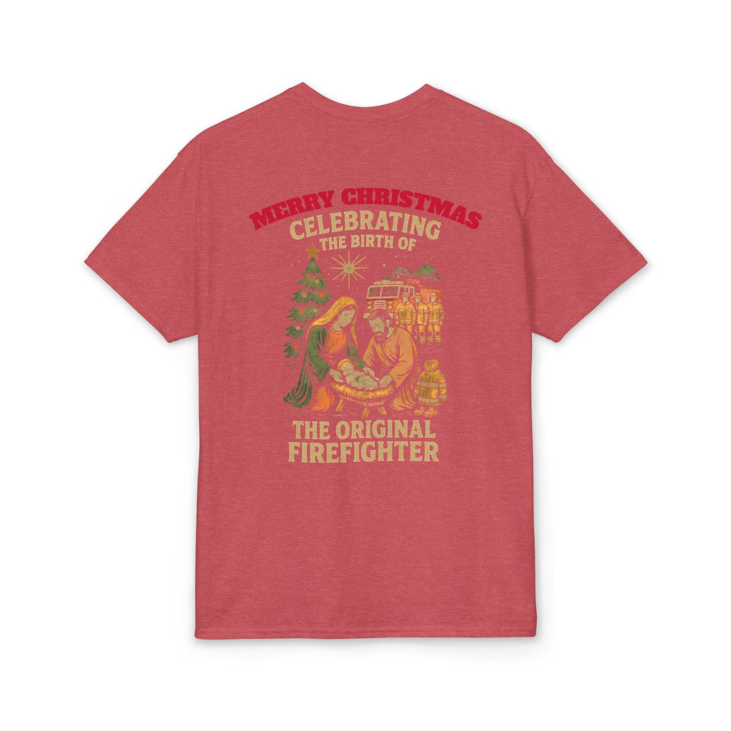 Merry Christmas Nativity Firefighter T-Shirt – “The Original Firefighter” Holiday Tee