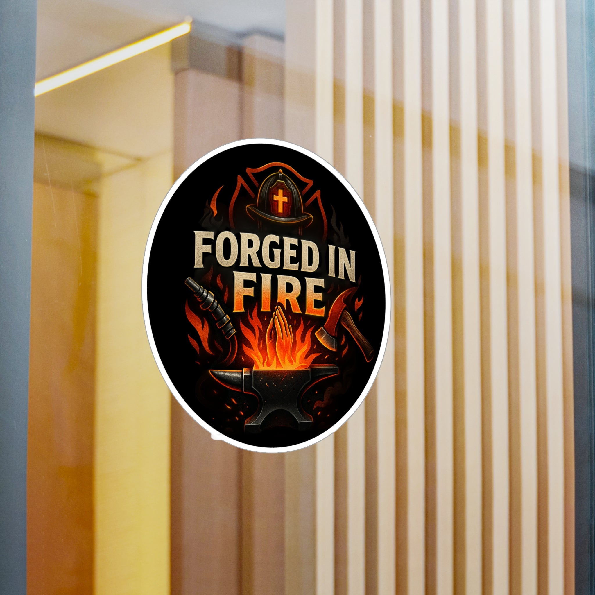 Forged in Fire Vinyl Sticker — Blacksmith Anvil & Flame Kiss-Cut Decal