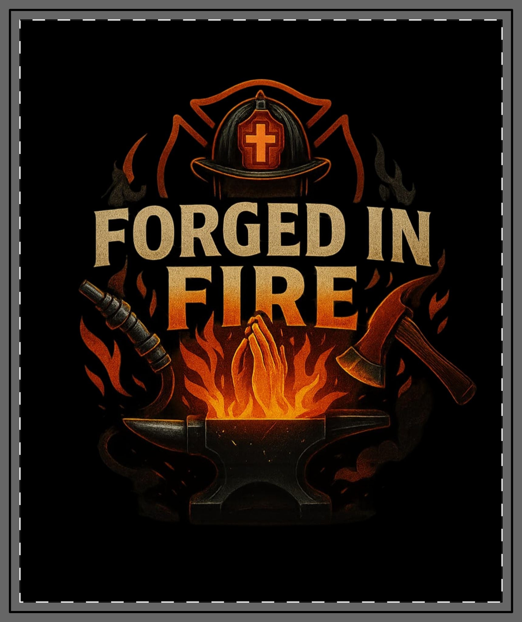 Quilted Throw – "Forged in Fire" Firefighter Blanket with Anvil & Axe Design