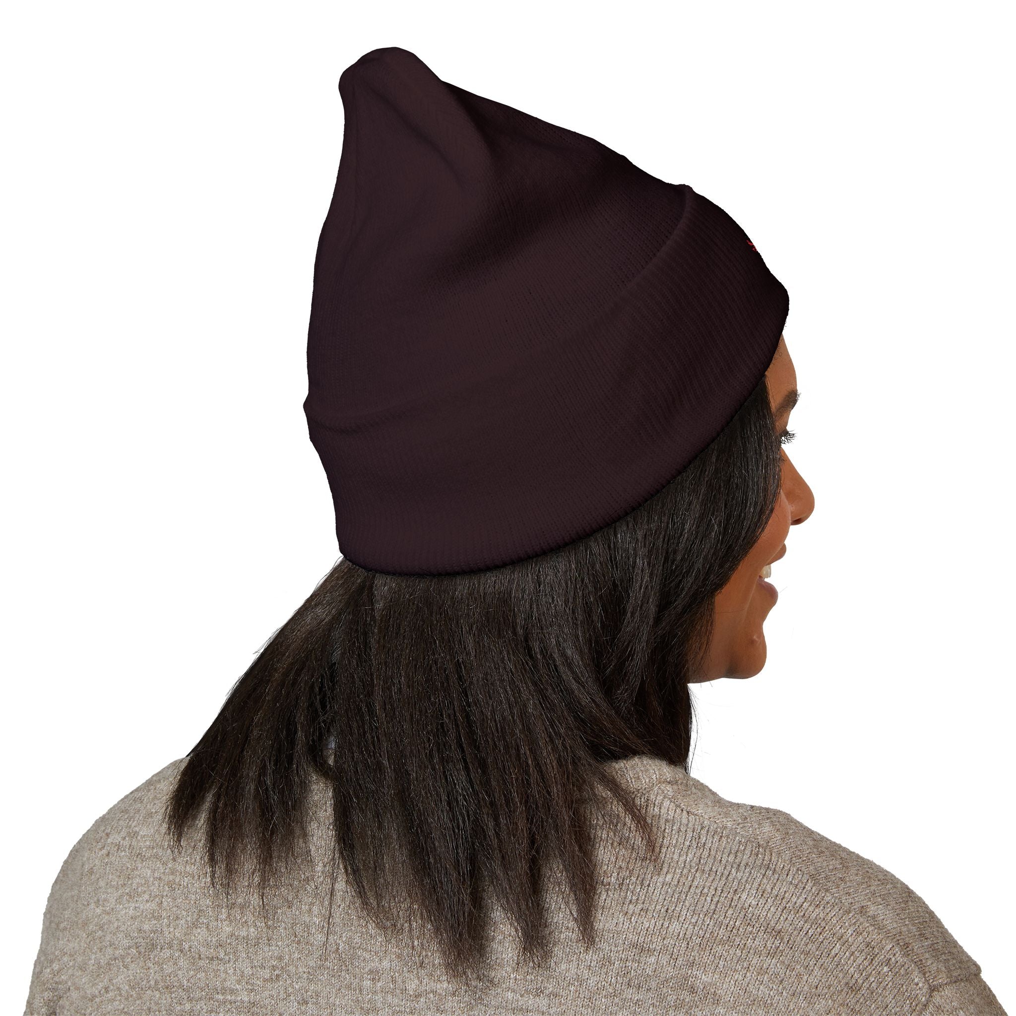 Embroidered Floral Skull Beanie – Yellow Cuffed Knit Hat