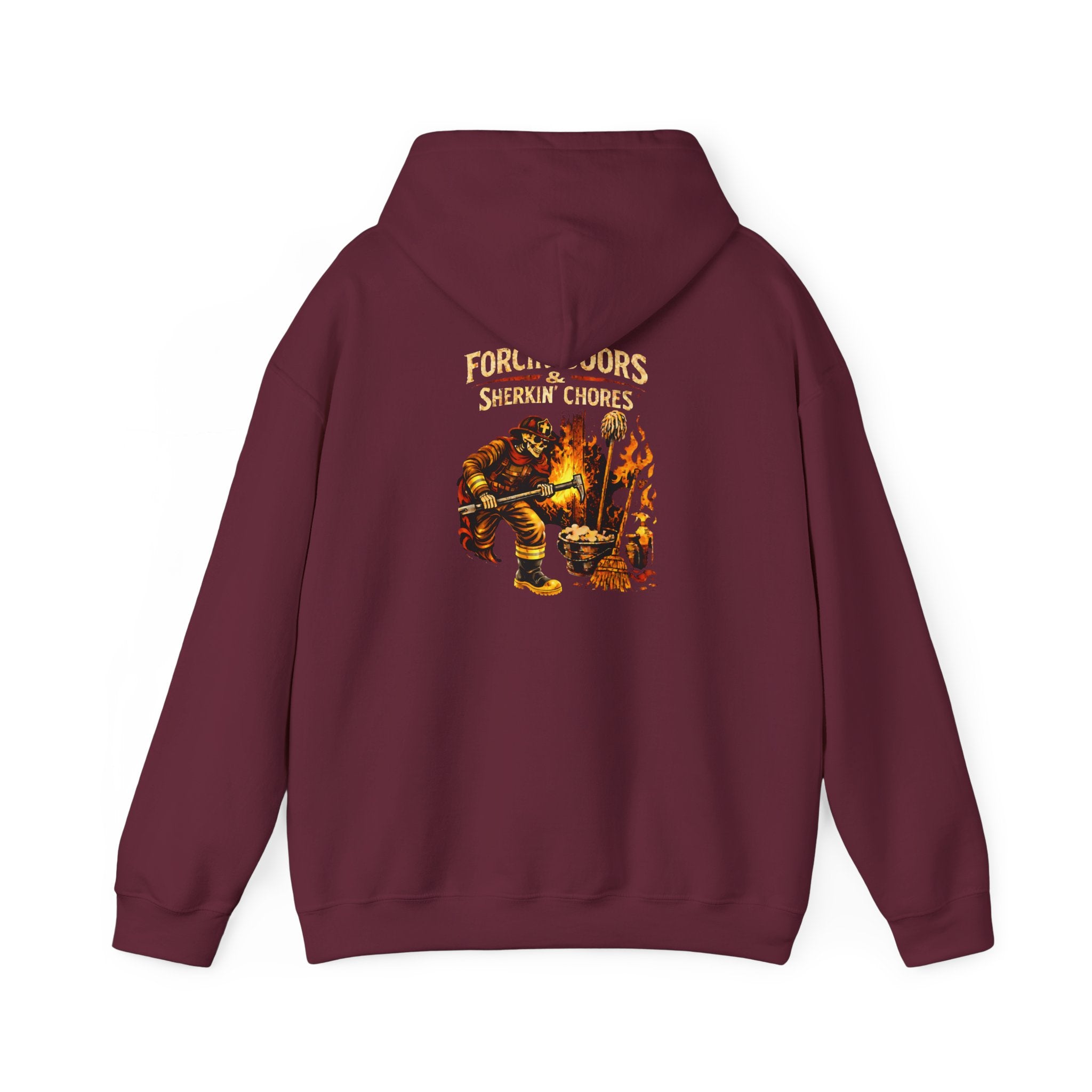 Forged in Fire Hoodie - Forcin' Doors and Sherkin' Chores