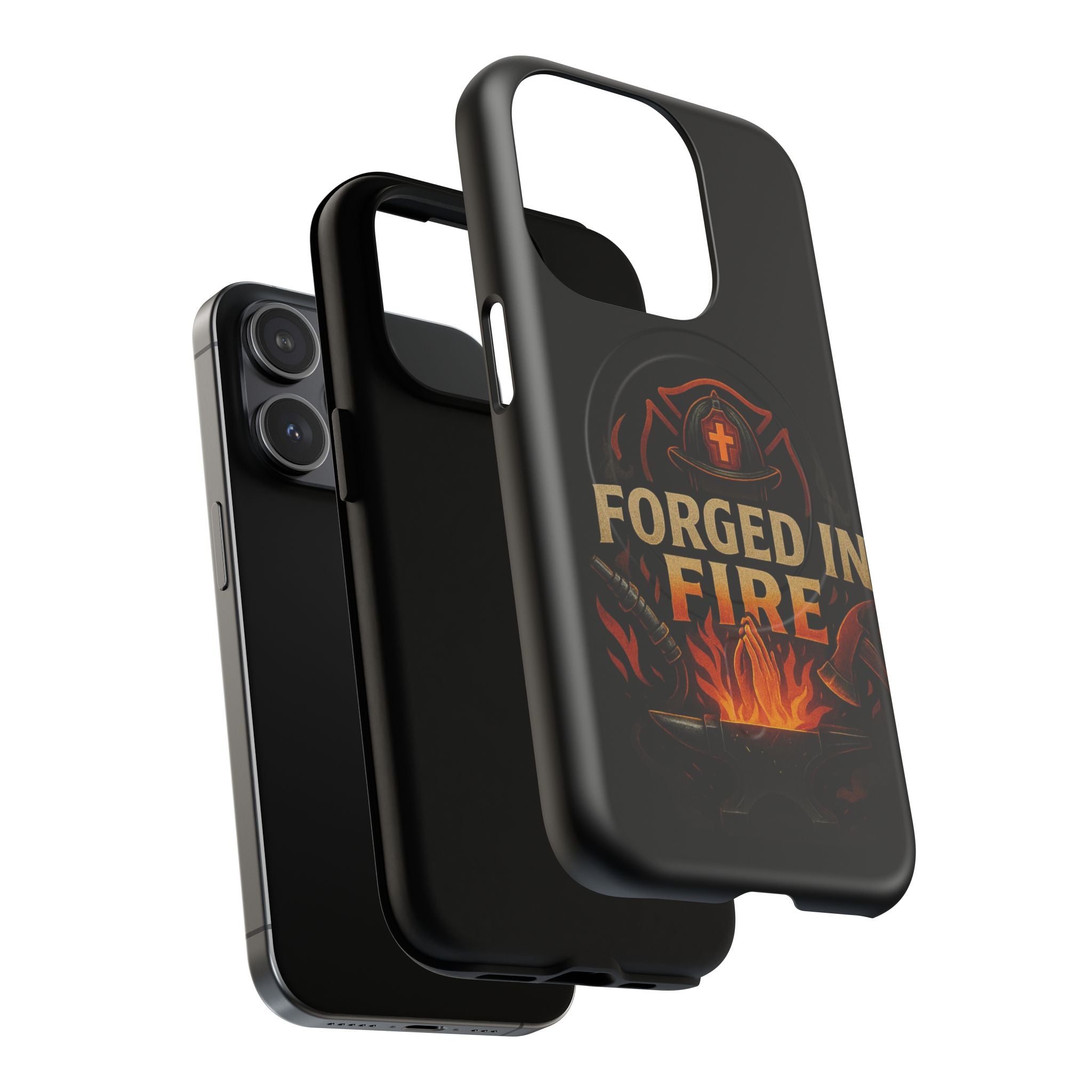 Forged in Fire Tough Magnetic Phone Case — Firefighter Anvil Design