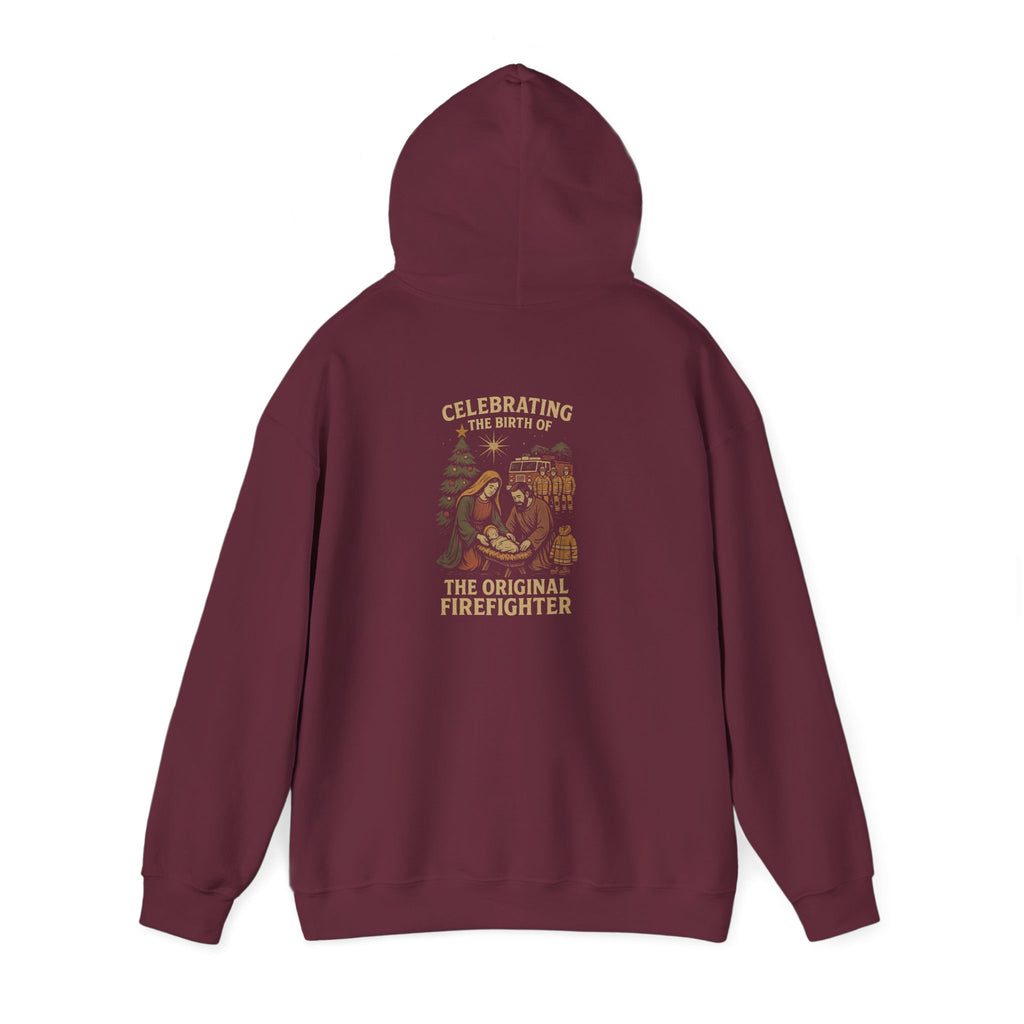 Christmas Hoodie – "Forged in Fire" Vintage Firefighter Christmas Hoodie