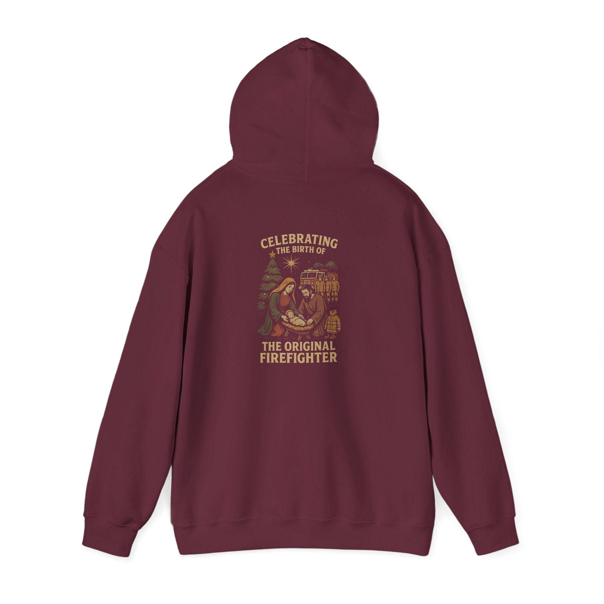 Christmas Hoodie – "Forged in Fire" Vintage Firefighter Christmas Hoodie