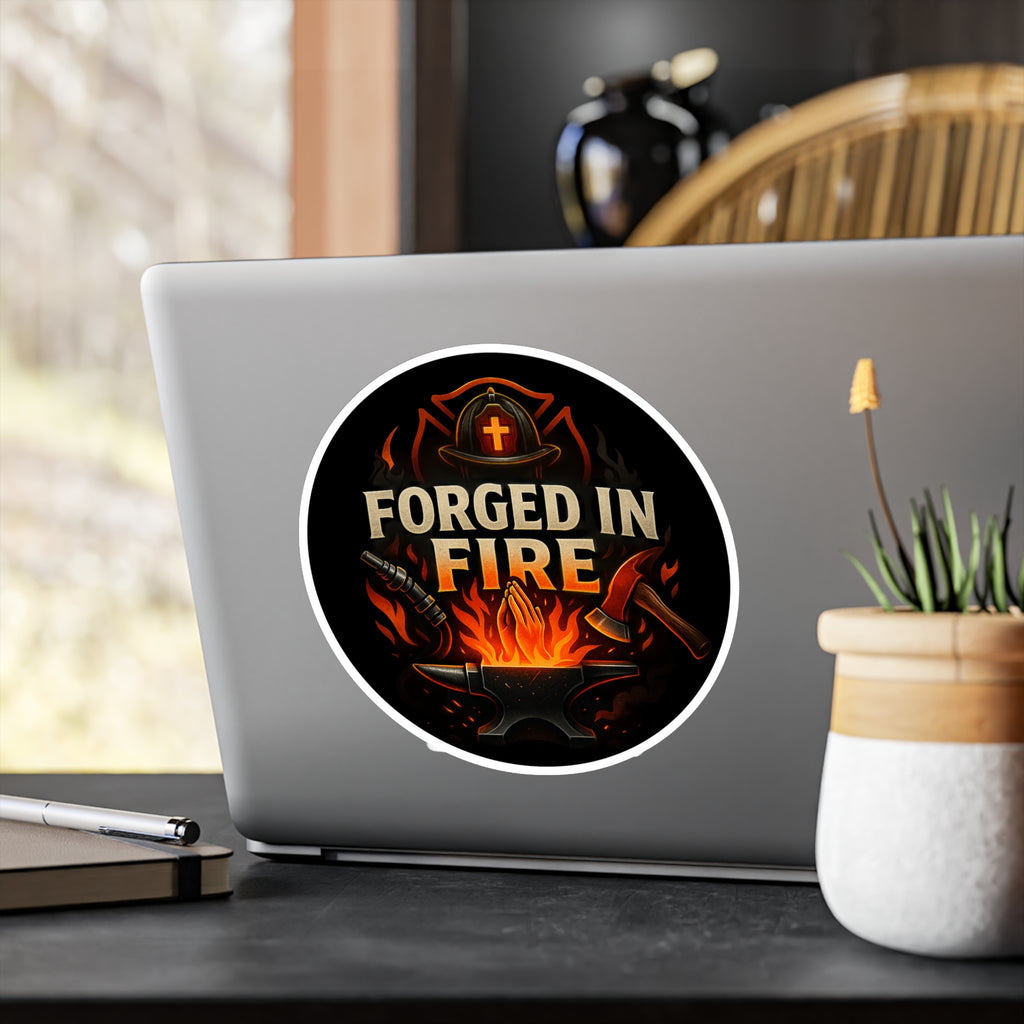 Forged in Fire Vinyl Sticker — Blacksmith Anvil & Flame Kiss-Cut Decal