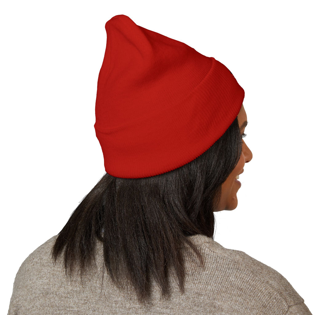 Embroidered Floral Skull Beanie – Yellow Cuffed Knit Hat