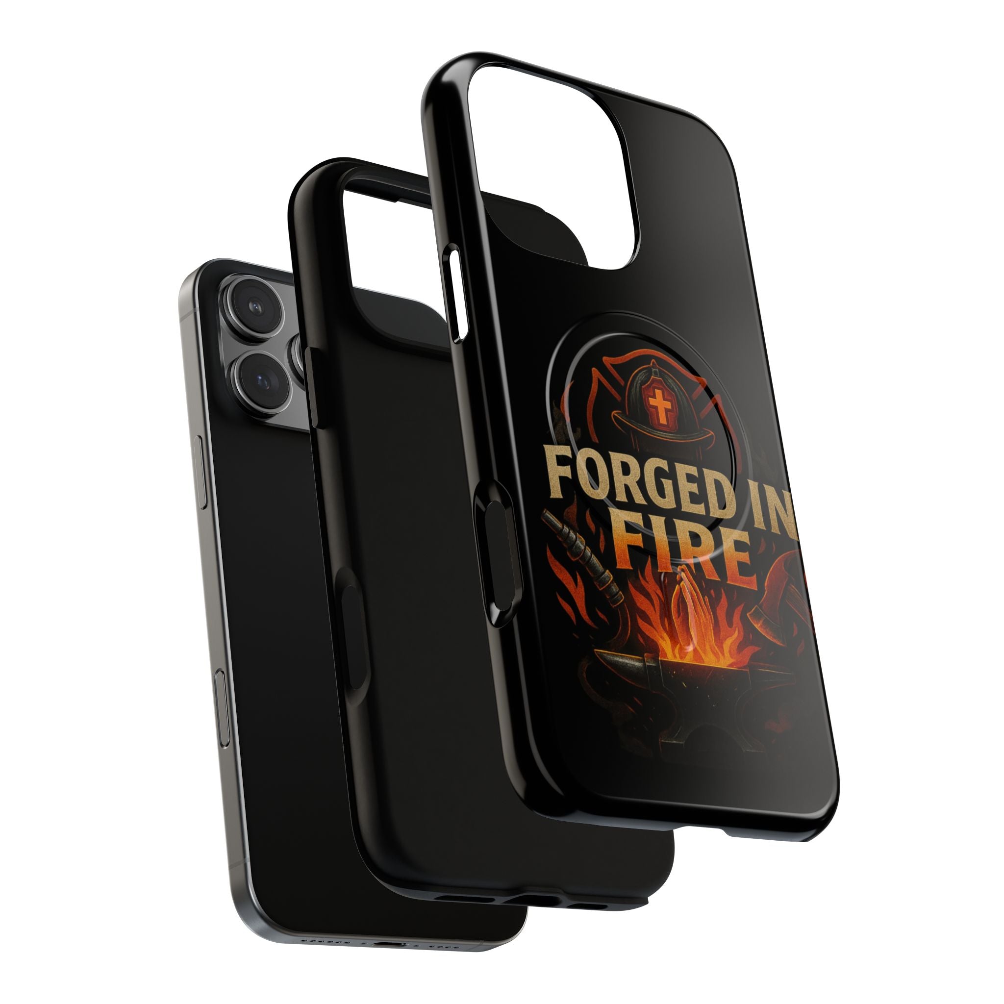 Forged in Fire Tough Magnetic Phone Case — Firefighter Anvil Design