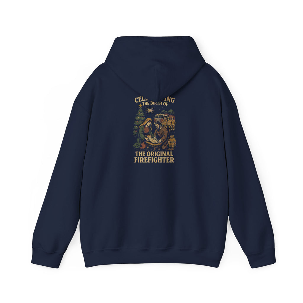 Christmas Hoodie – "Forged in Fire" Vintage Firefighter Christmas Hoodie