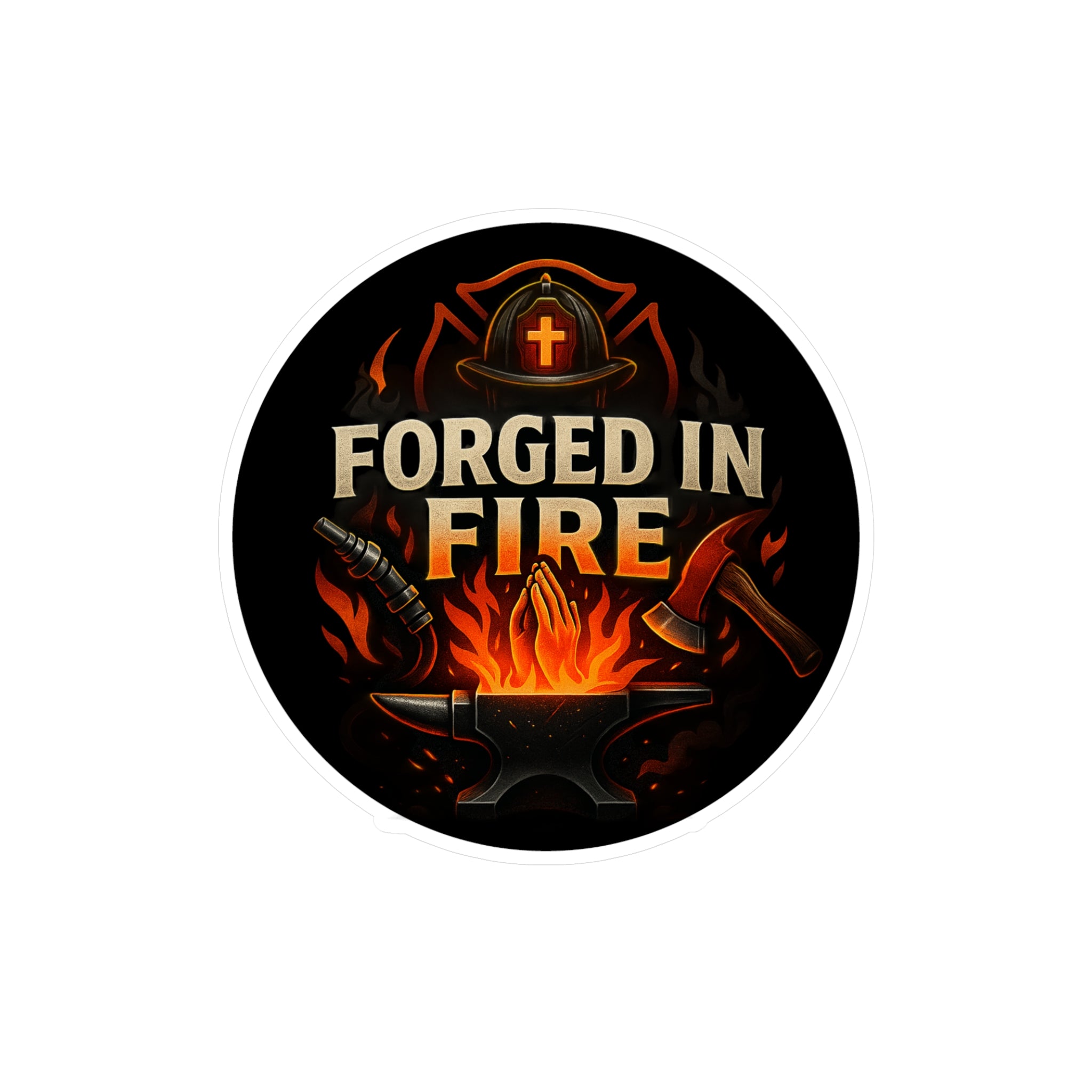 Forged in Fire Vinyl Sticker — Blacksmith Anvil & Flame Kiss-Cut Decal