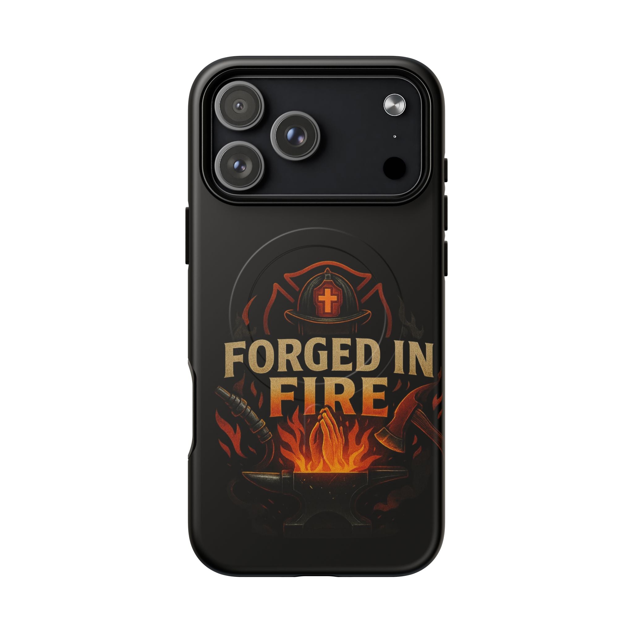 Forged in Fire Tough Magnetic Phone Case — Firefighter Anvil Design