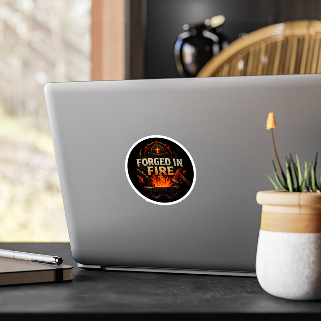 Forged in Fire Vinyl Sticker — Blacksmith Anvil & Flame Kiss-Cut Decal