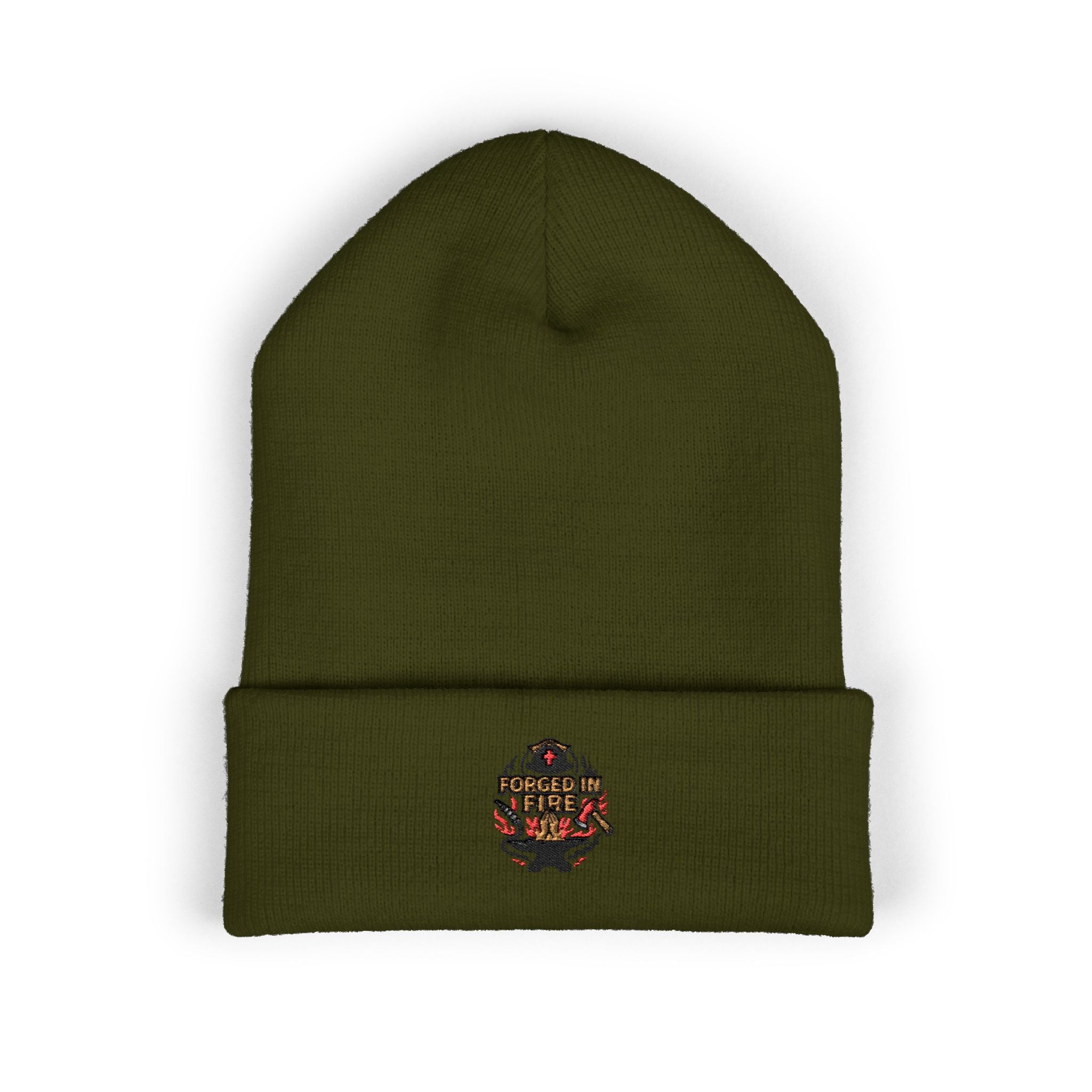 Embroidered Floral Skull Beanie – Yellow Cuffed Knit Hat