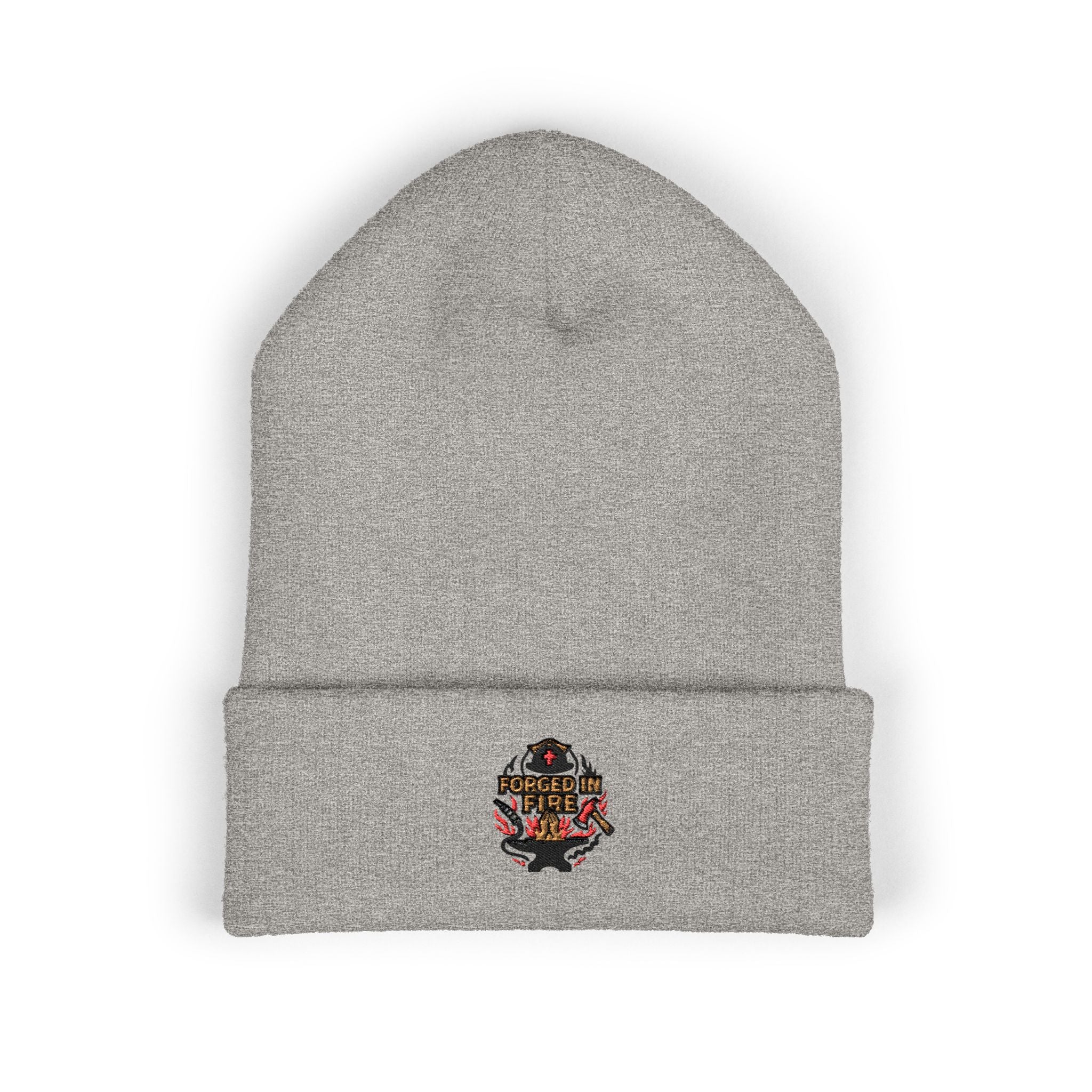 Embroidered Floral Skull Beanie – Yellow Cuffed Knit Hat