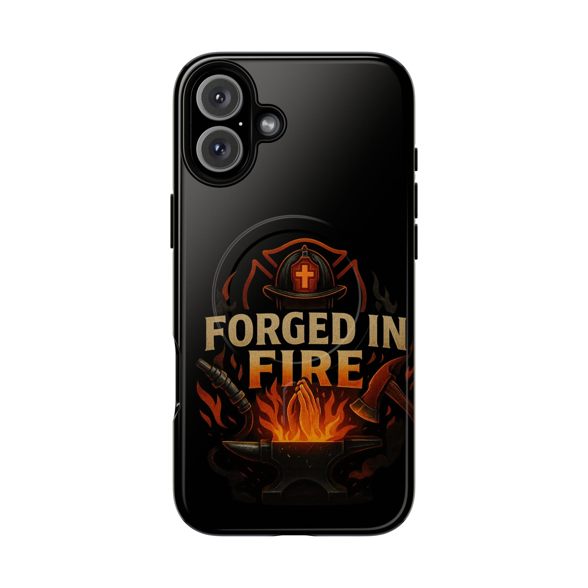 Forged in Fire Tough Magnetic Phone Case — Firefighter Anvil Design