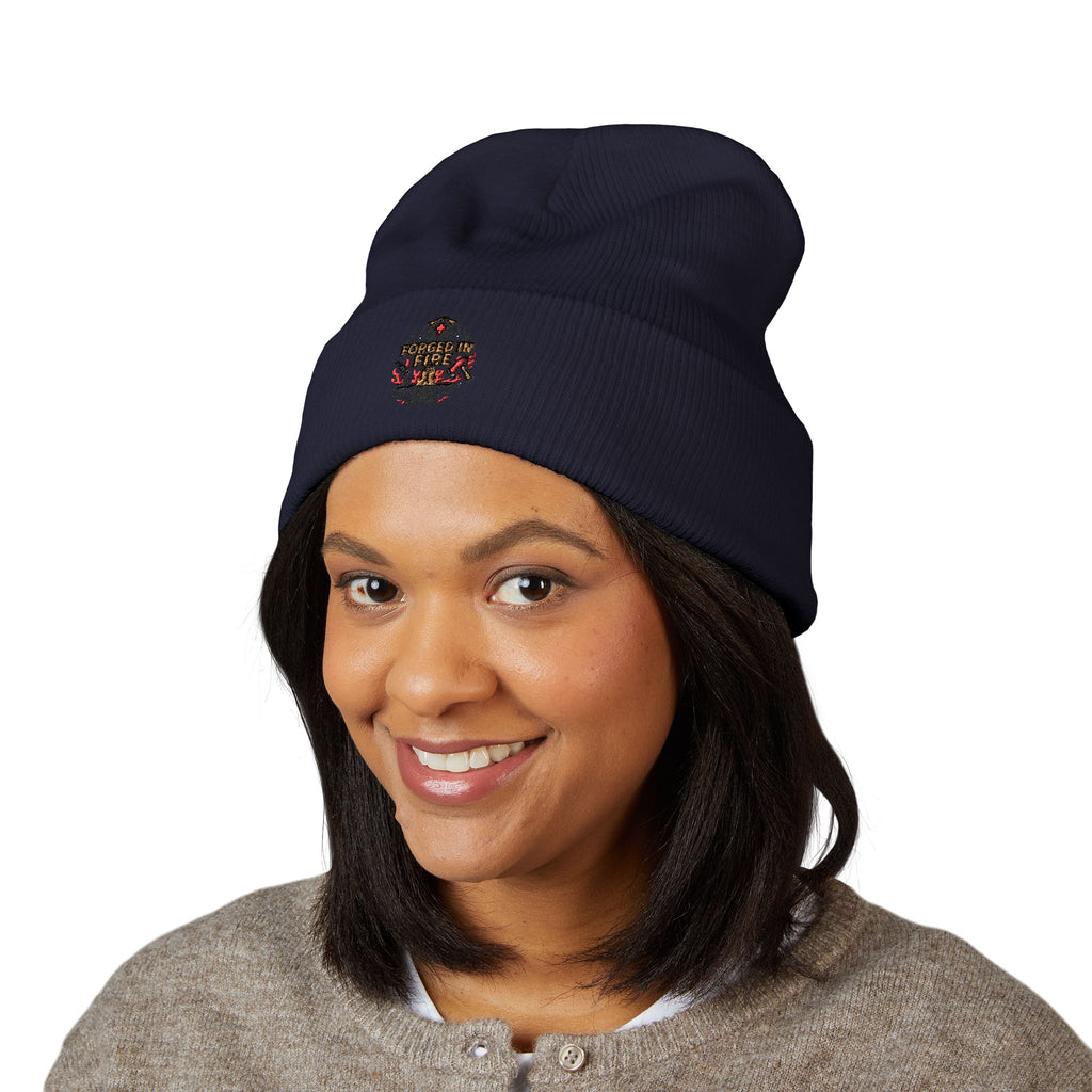Embroidered Floral Skull Beanie – Yellow Cuffed Knit Hat