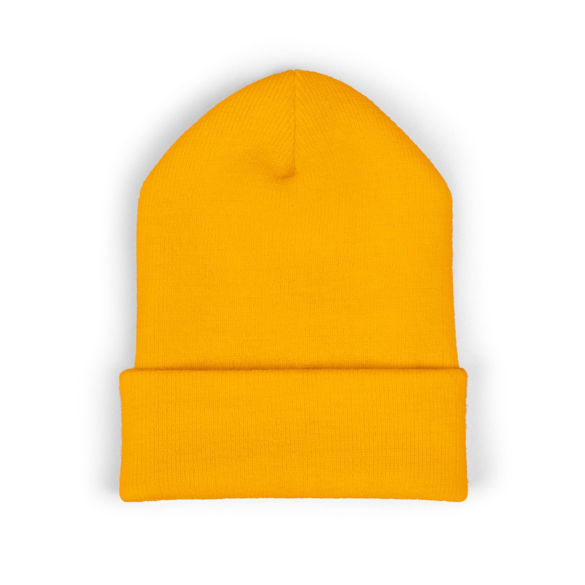 Embroidered Floral Skull Beanie – Yellow Cuffed Knit Hat